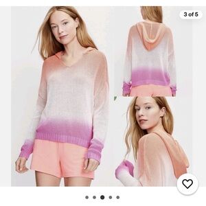 Lou & Grey pink, fuchsia, and white Ombre V-Neck Sweater